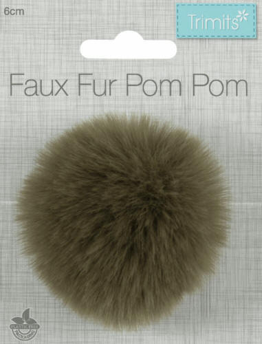 Khaki Faux Fur 6cm Pompom